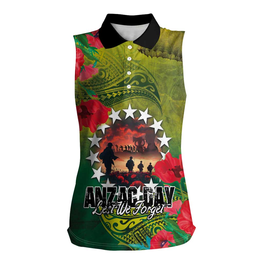 Cook Islands ANDAC Day Women Sleeveless Polo Shirt Honor and Remember Soliders-Forever in My Thoughts Grunge Style
