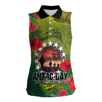 Cook Islands ANDAC Day Women Sleeveless Polo Shirt Honor and Remember Soliders-Forever in My Thoughts Grunge Style
