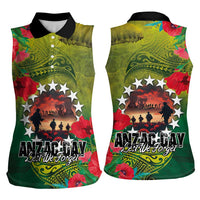 Cook Islands ANDAC Day Women Sleeveless Polo Shirt Honor and Remember Soliders-Forever in My Thoughts Grunge Style