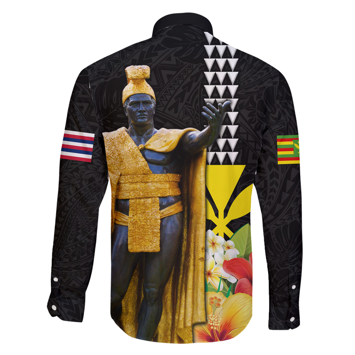 Hawaii King Kamehameha Day Family Matching Long Sleeve Bodycon Dress and Hawaiian Shirt Kanaka Maoli Hibiscus Flower and Kakau Pattern