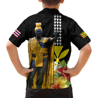 Hawaii King Kamehameha Day Family Matching Off Shoulder Short Dress and Hawaiian Shirt Kanaka Maoli Hibiscus Flower and Kakau Pattern LT03 - Polynesian Pride
