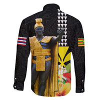 Hawaii King Kamehameha Day Family Matching Off Shoulder Short Dress and Hawaiian Shirt Kanaka Maoli Hibiscus Flower and Kakau Pattern LT03 - Polynesian Pride