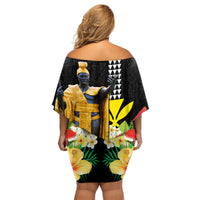 Hawaii King Kamehameha Day Family Matching Off Shoulder Short Dress and Hawaiian Shirt Kanaka Maoli Hibiscus Flower and Kakau Pattern LT03 - Polynesian Pride