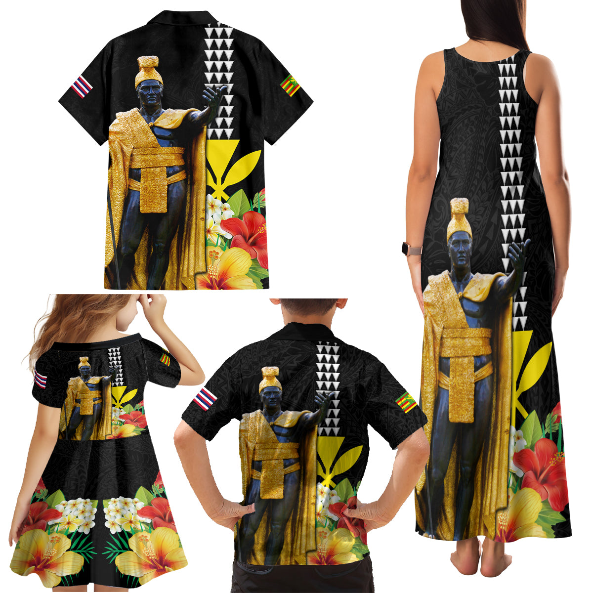 Hawaii King Kamehameha Day Family Matching Tank Maxi Dress and Hawaiian Shirt Kanaka Maoli Hibiscus Flower and Kakau Pattern LT03 - Polynesian Pride