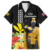 Hawaii King Kamehameha Day Family Matching Tank Maxi Dress and Hawaiian Shirt Kanaka Maoli Hibiscus Flower and Kakau Pattern LT03 Dad's Shirt - Short Sleeve Black - Polynesian Pride