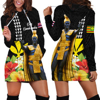 Hawaii King Kamehameha Day Hoodie Dress Kanaka Maoli Hibiscus Flower and Kakau Pattern LT03 - Polynesian Pride