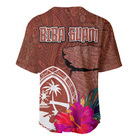 Chamorro Biba Guam Baseball Jersey Latte Stone Tribal and Hibiscus Flower Tapa Pattern
