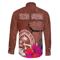 Chamorro Biba Guam Family Matching Off The Shoulder Long Sleeve Dress and Hawaiian Shirt Latte Stone Tribal and Hibiscus Flower Tapa Pattern LT03 - Polynesian Pride
