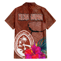 Chamorro Biba Guam Family Matching Short Sleeve Bodycon Dress and Hawaiian Shirt Latte Stone Tribal and Hibiscus Flower Tapa Pattern LT03 - Polynesian Pride