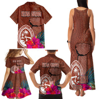 Chamorro Biba Guam Family Matching Tank Maxi Dress and Hawaiian Shirt Latte Stone Tribal and Hibiscus Flower Tapa Pattern LT03 - Polynesian Pride