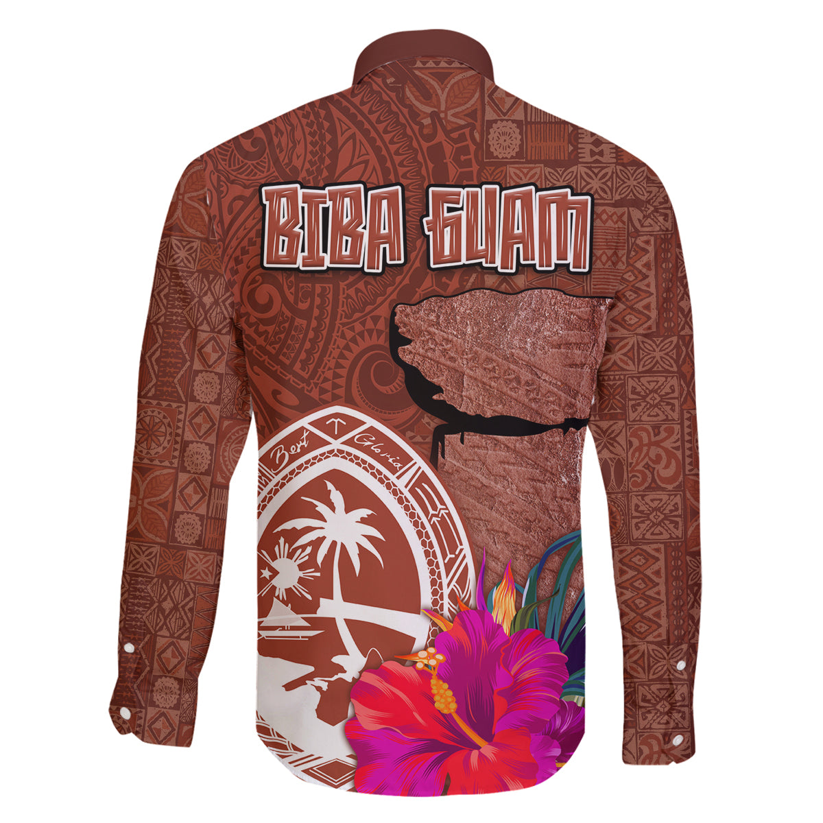 Chamorro Biba Guam Family Matching Tank Maxi Dress and Hawaiian Shirt Latte Stone Tribal and Hibiscus Flower Tapa Pattern LT03 - Polynesian Pride