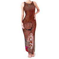 Chamorro Biba Guam Family Matching Tank Maxi Dress and Hawaiian Shirt Latte Stone Tribal and Hibiscus Flower Tapa Pattern LT03 Mom's Dress Brown - Polynesian Pride