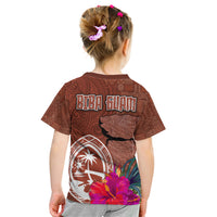 Chamorro Biba Guam Kid T Shirt Latte Stone Tribal and Hibiscus Flower Tapa Pattern
