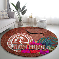 Chamorro Biba Guam Round Carpet Latte Stone Tribal and Hibiscus Flower Tapa Pattern