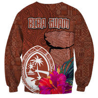 Chamorro Biba Guam Sweatshirt Latte Stone Tribal and Hibiscus Flower Tapa Pattern