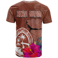 Chamorro Biba Guam T Shirt Latte Stone Tribal and Hibiscus Flower Tapa Pattern