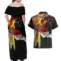 Papua New Guinea Remembrance Day Couples Matching Off Shoulder Maxi Dress and Hawaiian Shirt Bird of Paradise Plumeria Flower and Polynesian Pattern LT03 - Polynesian Pride