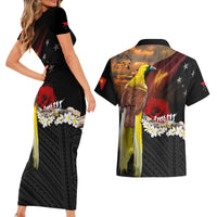 Papua New Guinea Remembrance Day Couples Matching Short Sleeve Bodycon Dress and Hawaiian Shirt Bird of Paradise Plumeria Flower and Polynesian Pattern LT03 - Polynesian Pride