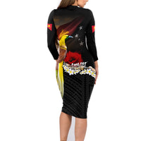 Papua New Guinea Remembrance Day Family Matching Long Sleeve Bodycon Dress and Hawaiian Shirt Bird of Paradise Plumeria Flower and Polynesian Pattern LT03 - Polynesian Pride