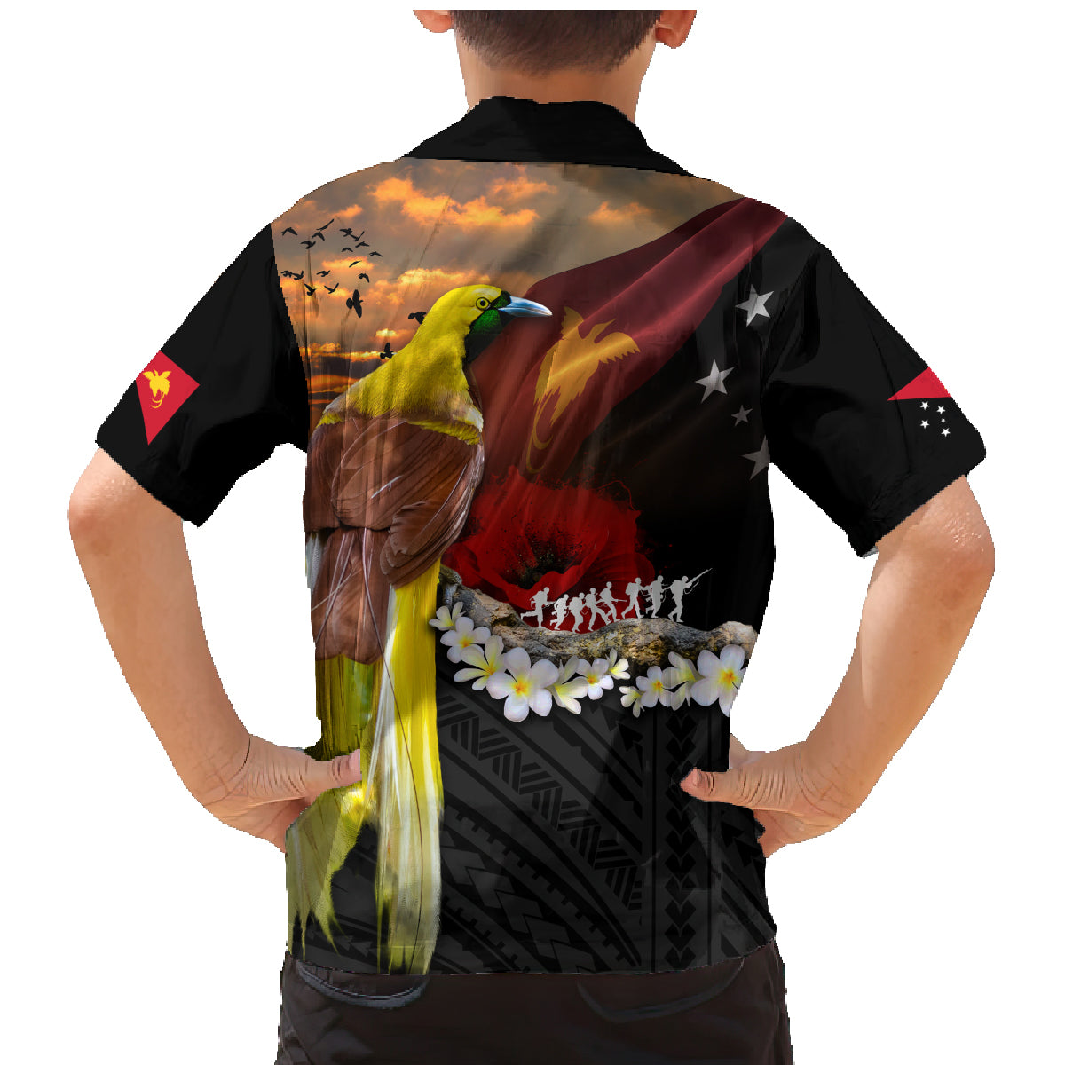 Papua New Guinea Remembrance Day Family Matching Mermaid Dress and Hawaiian Shirt Bird of Paradise Plumeria Flower and Polynesian Pattern LT03 - Polynesian Pride
