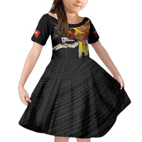Papua New Guinea Remembrance Day Family Matching Mermaid Dress and Hawaiian Shirt Bird of Paradise Plumeria Flower and Polynesian Pattern LT03 Daughter's Dress Black - Polynesian Pride