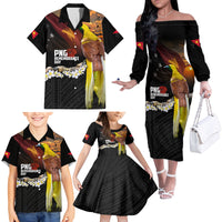 Papua New Guinea Remembrance Day Family Matching Off The Shoulder Long Sleeve Dress and Hawaiian Shirt Bird of Paradise Plumeria Flower and Polynesian Pattern LT03 - Polynesian Pride