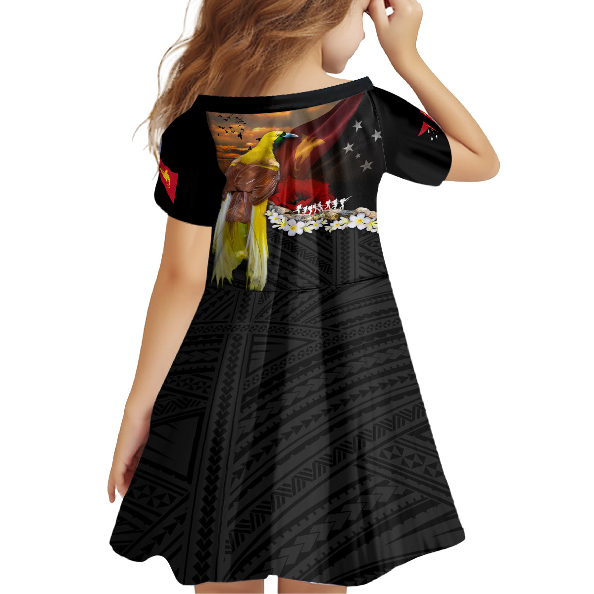 Papua New Guinea Remembrance Day Family Matching Off Shoulder Short Dress and Hawaiian Shirt Bird of Paradise Plumeria Flower and Polynesian Pattern LT03 - Polynesian Pride