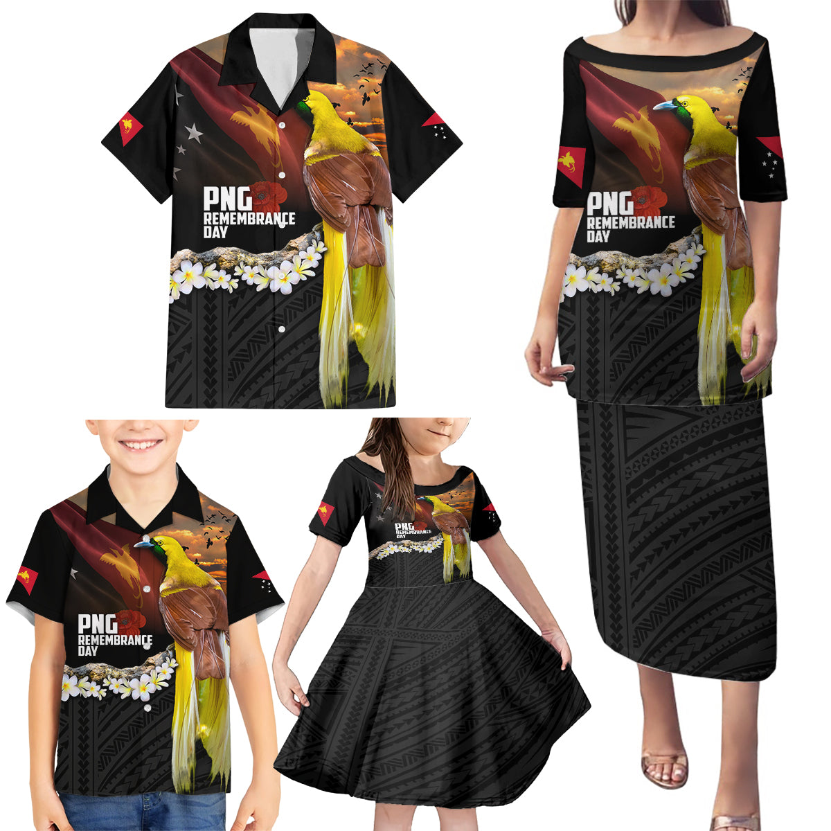 Papua New Guinea Remembrance Day Family Matching Puletasi and Hawaiian Shirt Bird of Paradise Plumeria Flower and Polynesian Pattern LT03 - Polynesian Pride