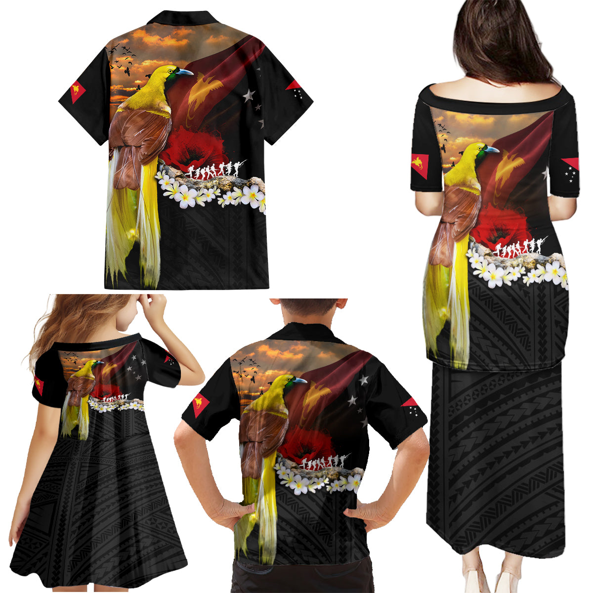 Papua New Guinea Remembrance Day Family Matching Puletasi and Hawaiian Shirt Bird of Paradise Plumeria Flower and Polynesian Pattern LT03 - Polynesian Pride