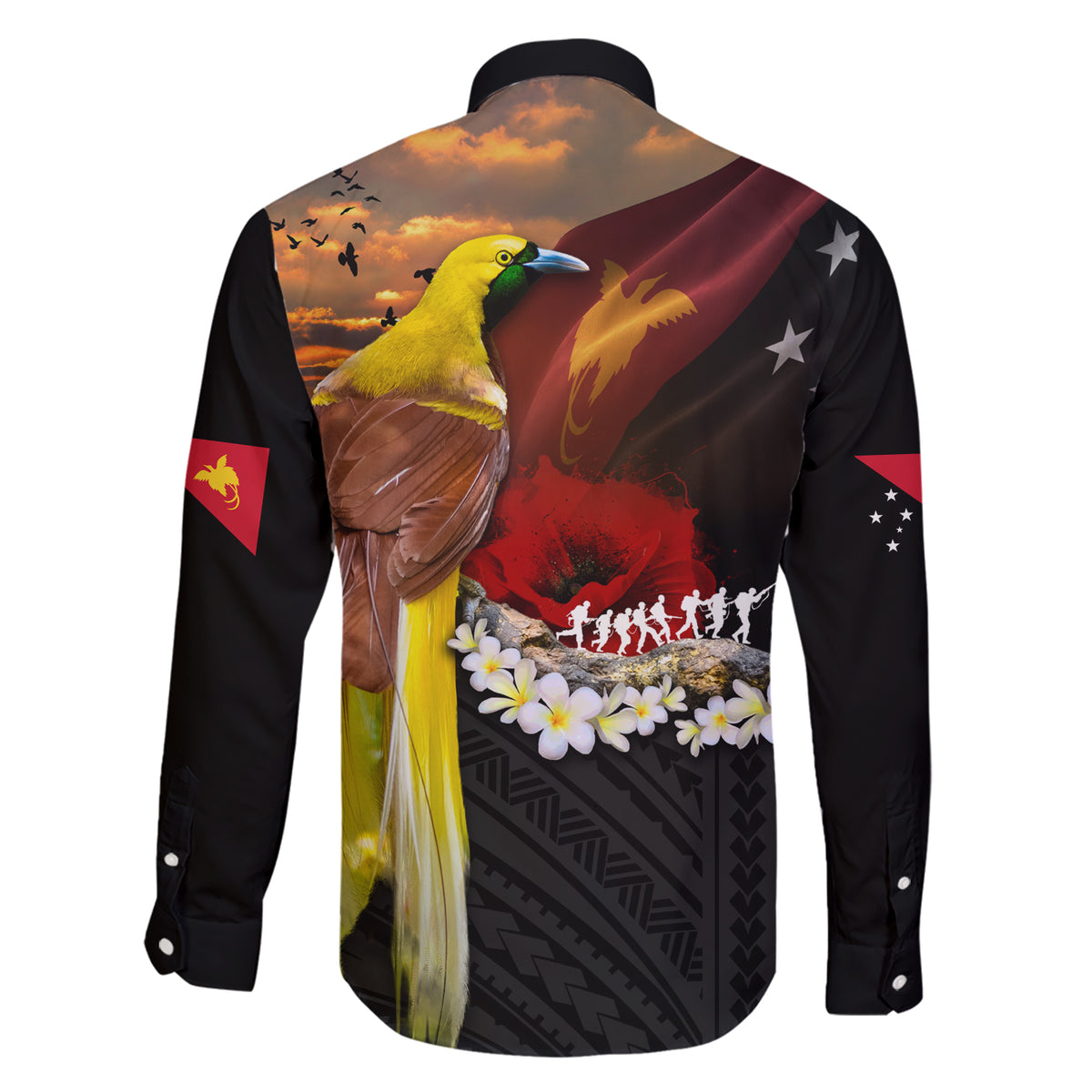 Papua New Guinea Remembrance Day Family Matching Short Sleeve Bodycon Dress and Hawaiian Shirt Bird of Paradise Plumeria Flower and Polynesian Pattern LT03 - Polynesian Pride