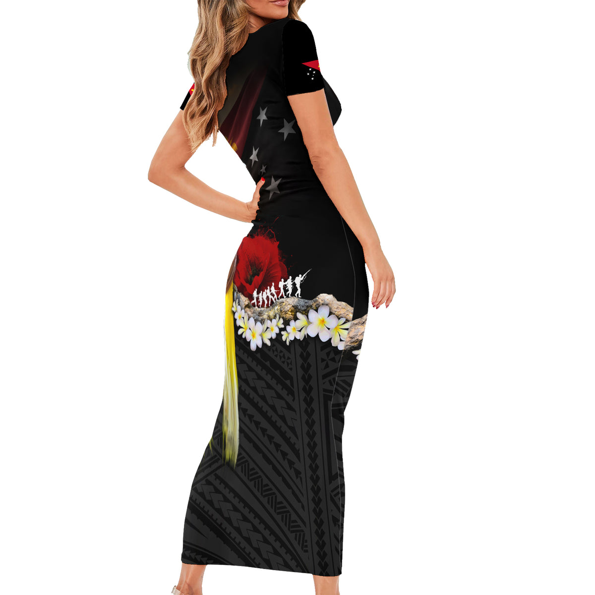 Papua New Guinea Remembrance Day Family Matching Short Sleeve Bodycon Dress and Hawaiian Shirt Bird of Paradise Plumeria Flower and Polynesian Pattern LT03 - Polynesian Pride