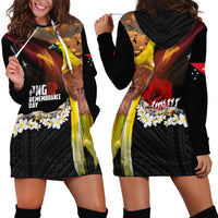 Papua New Guinea Remembrance Day Hoodie Dress Bird of Paradise Plumeria Flower and Polynesian Pattern LT03 - Polynesian Pride