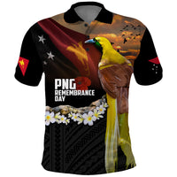 Papua New Guinea Remembrance Day Polo Shirt Bird of Paradise Plumeria Flower and Polynesian Pattern