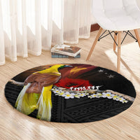 Papua New Guinea Remembrance Day Round Carpet Bird of Paradise Plumeria Flower and Polynesian Pattern