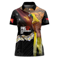 Papua New Guinea Remembrance Day Women Polo Shirt Bird of Paradise Plumeria Flower and Polynesian Pattern LT03 Female Black - Polynesian Pride