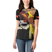 Papua New Guinea Remembrance Day Women Polo Shirt Bird of Paradise Plumeria Flower and Polynesian Pattern LT03 - Polynesian Pride