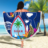Personalised Guam Liberation Beach Blanket Latte Stone and Guahan Seal Jungle Flower