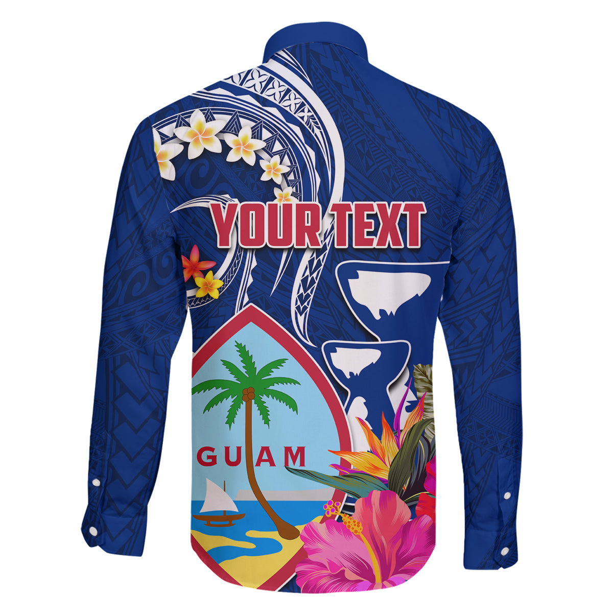 Personalised Guam Liberation Family Matching Off The Shoulder Long Sleeve Dress and Hawaiian Shirt Latte Stone and Guahan Seal Jungle Flower LT03 - Polynesian Pride
