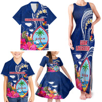 Personalised Guam Liberation Family Matching Tank Maxi Dress and Hawaiian Shirt Latte Stone and Guahan Seal Jungle Flower LT03 - Polynesian Pride