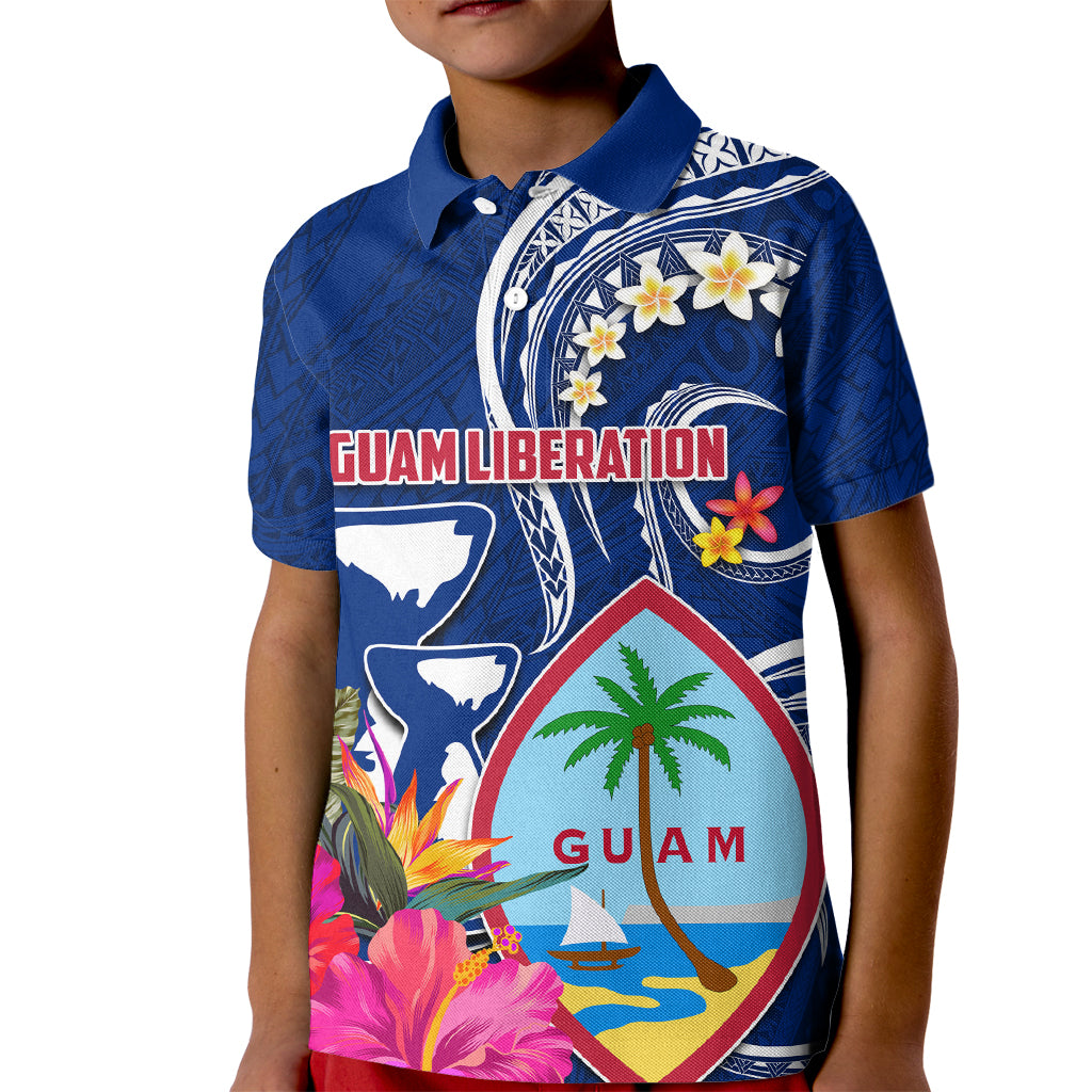 Guam Liberation Kid Polo Shirt Latte Stone and Guahan Seal Jungle Flower