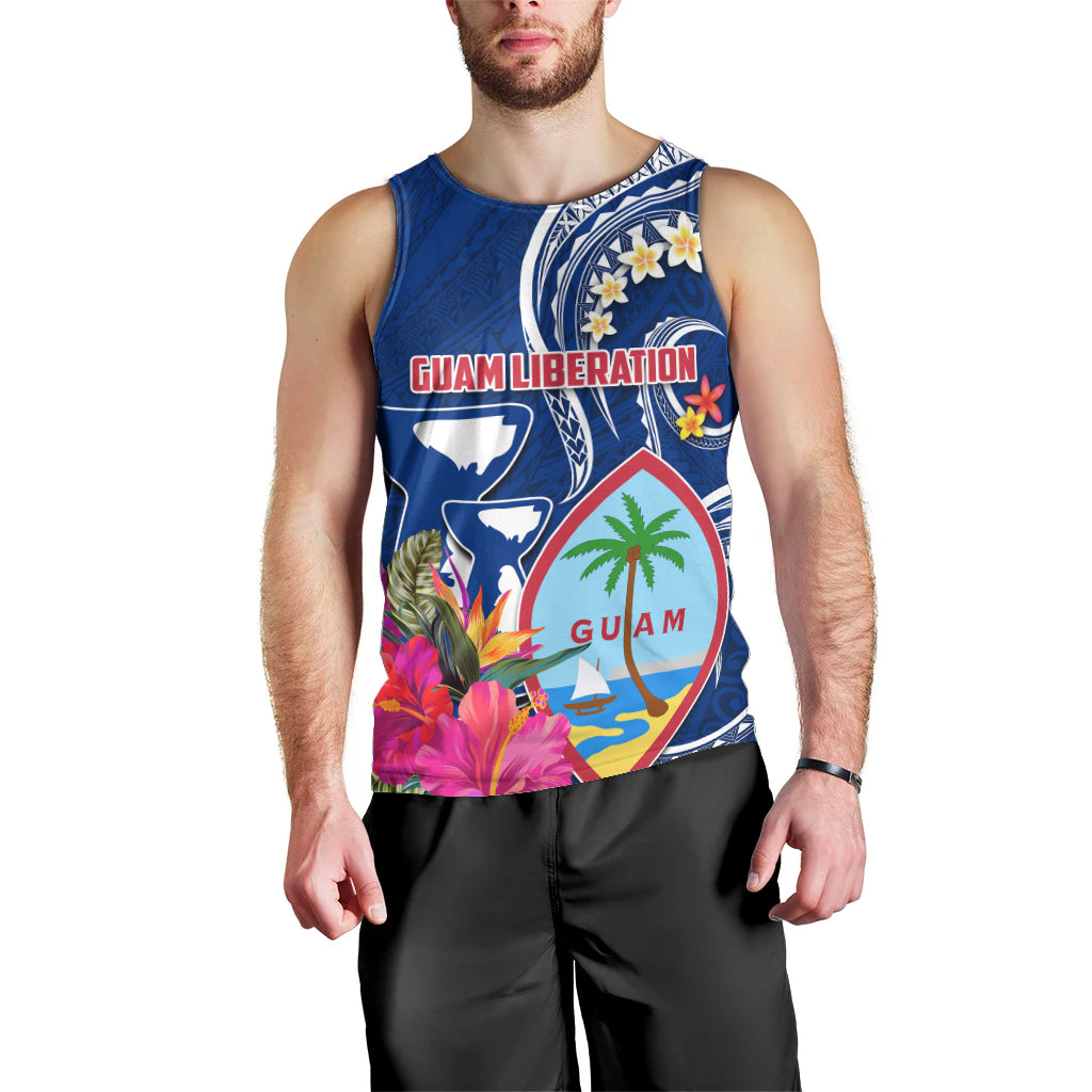 Guam Liberation Men Tank Top Latte Stone and Guahan Seal Jungle Flower