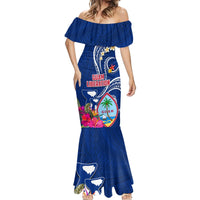 Guam Liberation Mermaid Dress Latte Stone and Guahan Seal Jungle Flower