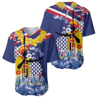 Hawaii King Kamehameha Day Baseball Jersey Lei Sea Waves Polynesian Tapa Pattern