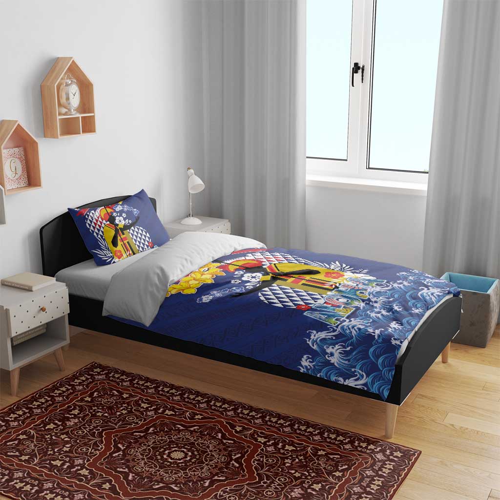 Hawaii King Kamehameha Day Bedding Set Lei Sea Waves Polynesian Tapa Pattern