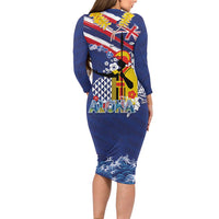 Hawaii King Kamehameha Day Family Matching Long Sleeve Bodycon Dress and Hawaiian Shirt Lei Sea Waves Polynesian Tapa Pattern LT03 - Polynesian Pride