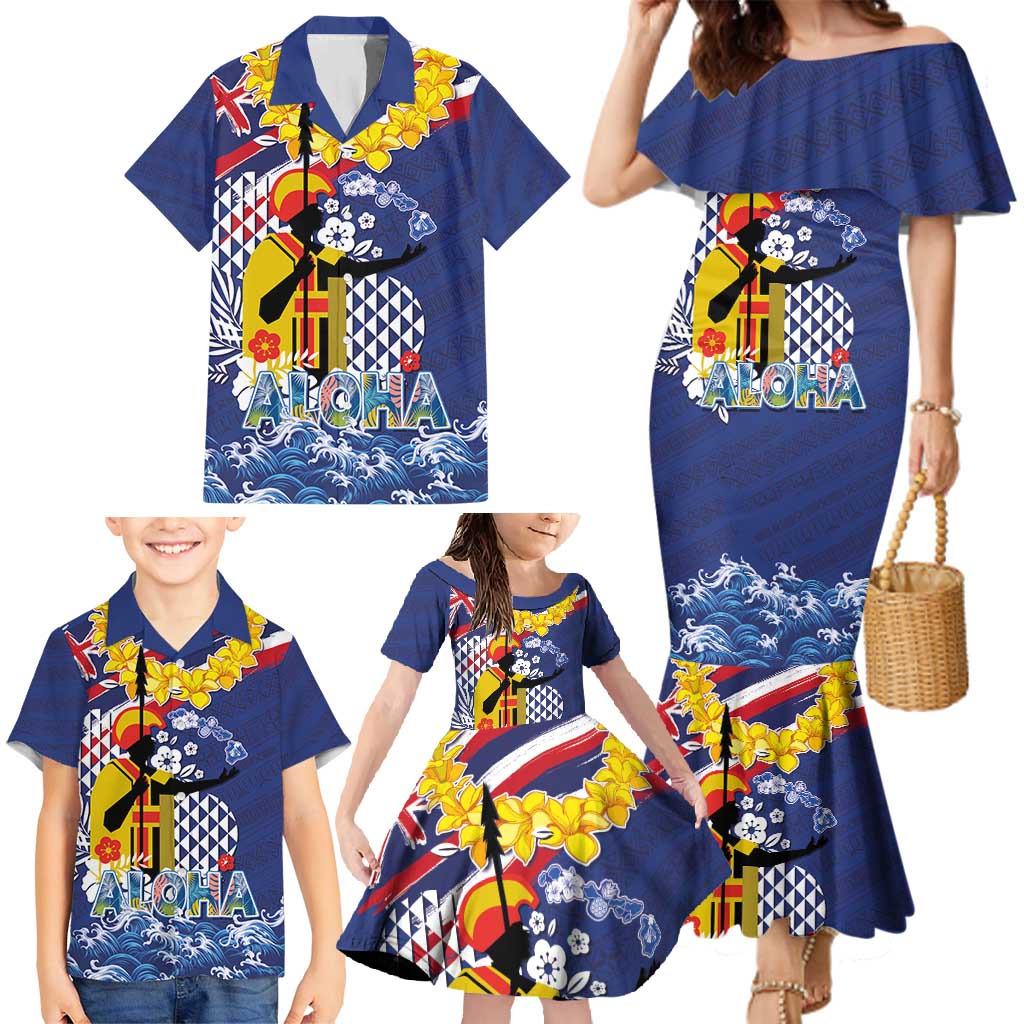Hawaii King Kamehameha Day Family Matching Mermaid Dress and Hawaiian Shirt Lei Sea Waves Polynesian Tapa Pattern LT03 - Polynesian Pride