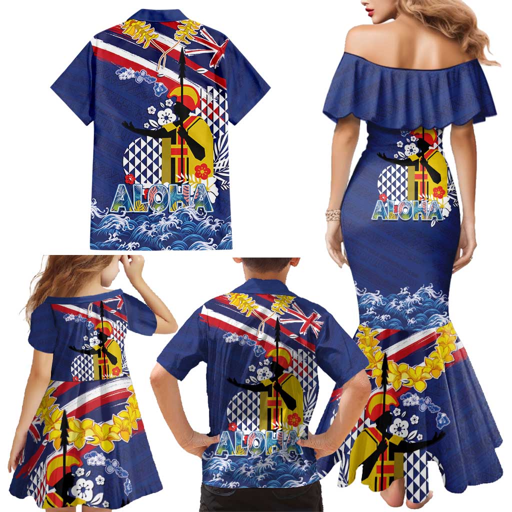Hawaii King Kamehameha Day Family Matching Mermaid Dress and Hawaiian Shirt Lei Sea Waves Polynesian Tapa Pattern LT03 - Polynesian Pride