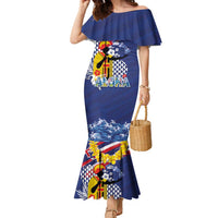 Hawaii King Kamehameha Day Family Matching Mermaid Dress and Hawaiian Shirt Lei Sea Waves Polynesian Tapa Pattern LT03 Mom's Dress Blue - Polynesian Pride