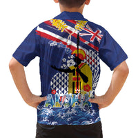 Hawaii King Kamehameha Day Family Matching Off The Shoulder Long Sleeve Dress and Hawaiian Shirt Lei Sea Waves Polynesian Tapa Pattern LT03 - Polynesian Pride
