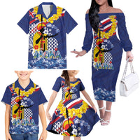 Hawaii King Kamehameha Day Family Matching Off The Shoulder Long Sleeve Dress and Hawaiian Shirt Lei Sea Waves Polynesian Tapa Pattern LT03 - Polynesian Pride